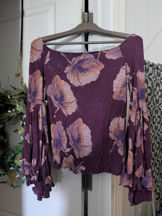 Free People Tops - Free people Floral Off-Shoulder Bell Sleeve Boho Top Birds Of Paradise Purple Sm